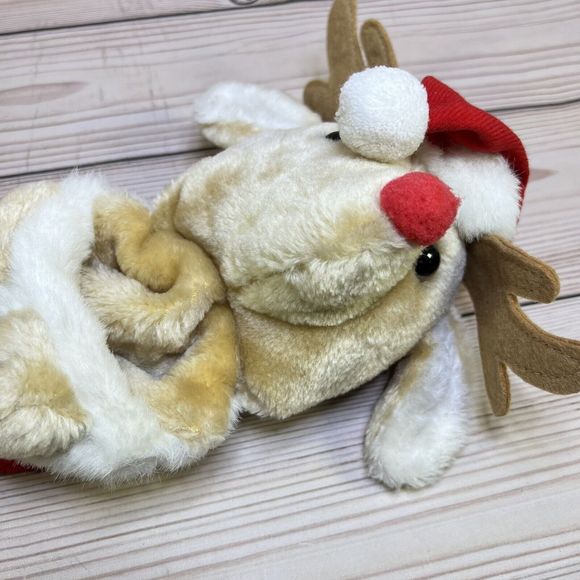 VTG Christmas Stocking 19” Rudolph Red-Nosed Reindeer Head Plush Santa Hat Bell - Picture 7 of 12